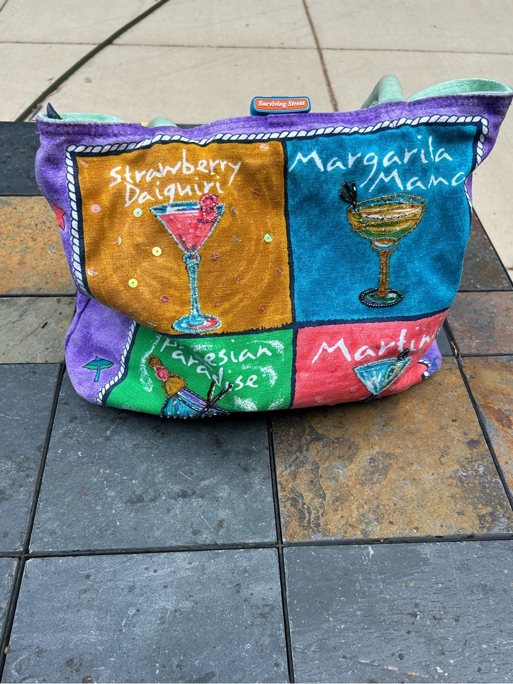 Colorful Multicolor Cocktail Patch Tote Bag